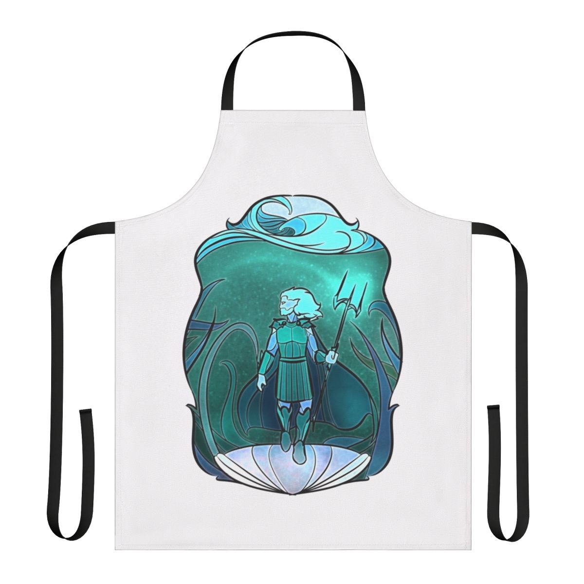 Stained glass-inspired apron featuring a design of the Greek god Poseidon