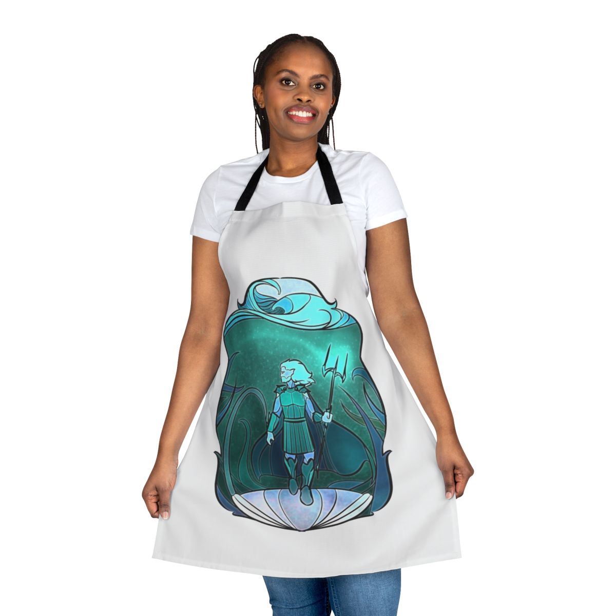 Stained glass-inspired apron featuring a design of the Greek god Poseidon