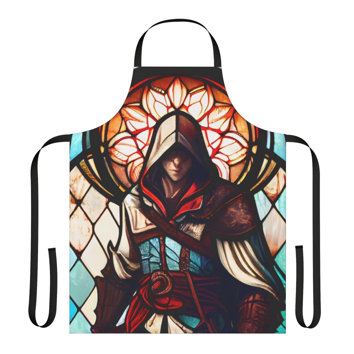 Stained glass style apron featuring a design inspired by the Assassin's Creed video game series