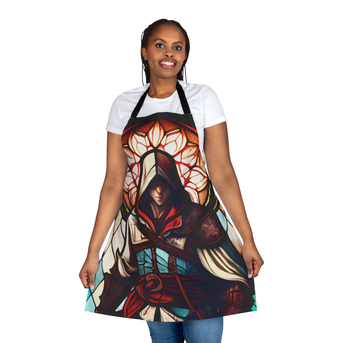 Stained glass style apron featuring a design inspired by the Assassin's Creed video game series