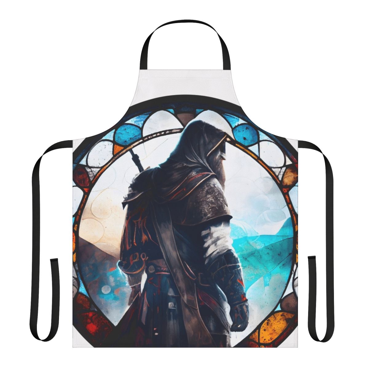 Stained glass style apron featuring Assassin's Creed inspired design
