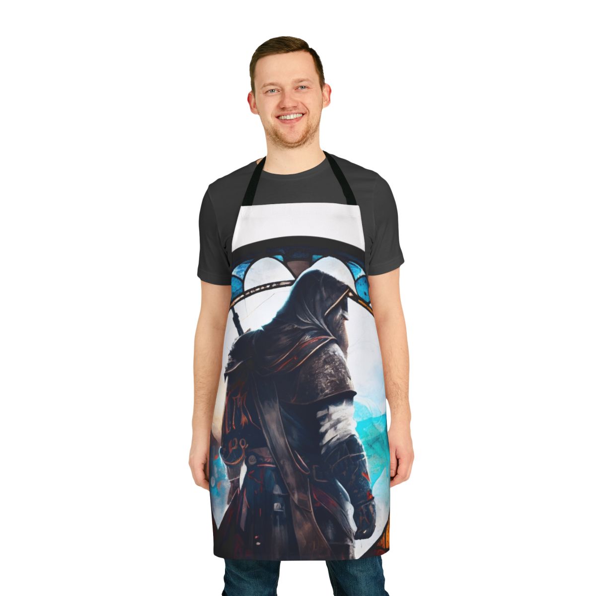 Stained glass style apron featuring Assassin's Creed inspired design