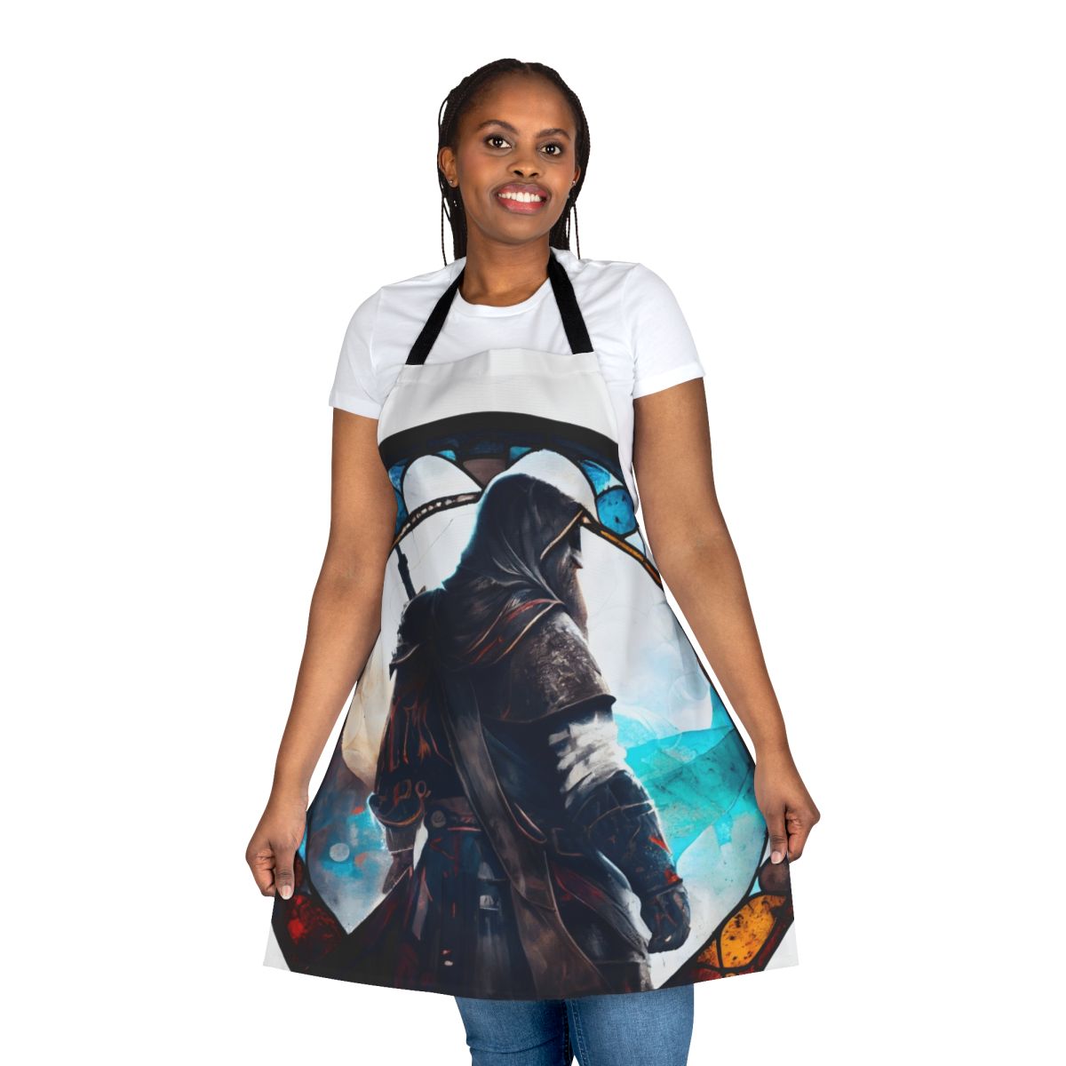 Stained glass style apron featuring Assassin's Creed inspired design