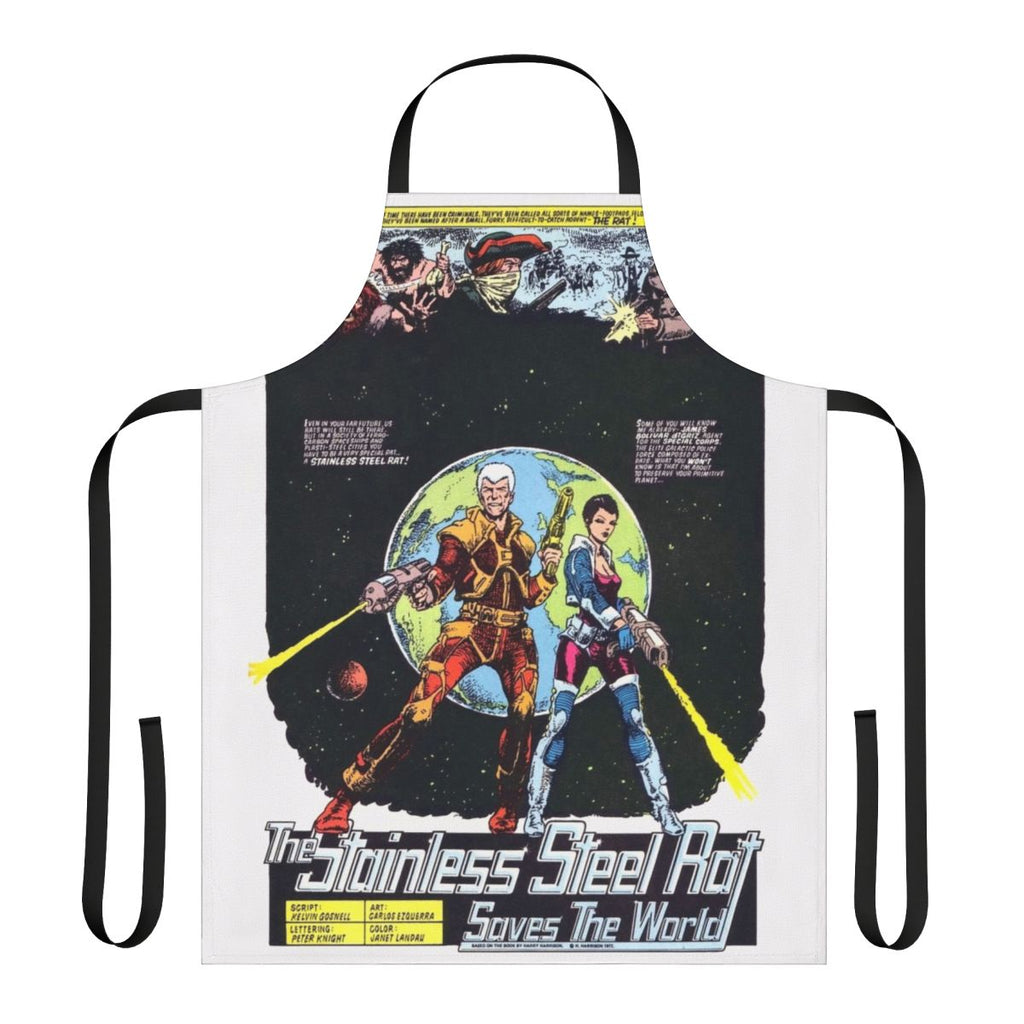 Stainless steel apron featuring artwork from The Stainless Steel Rat sci-fi series