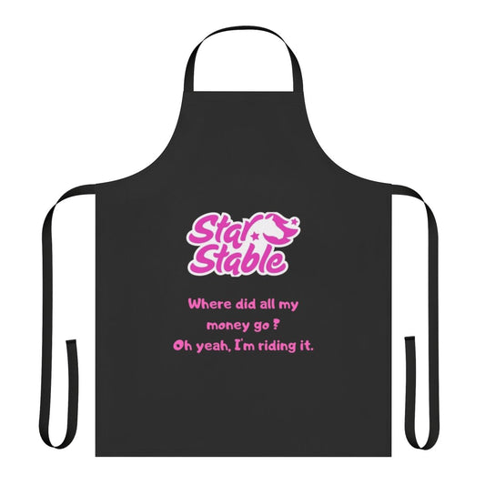 Star Stable-themed apron with horse, meme, and quote design