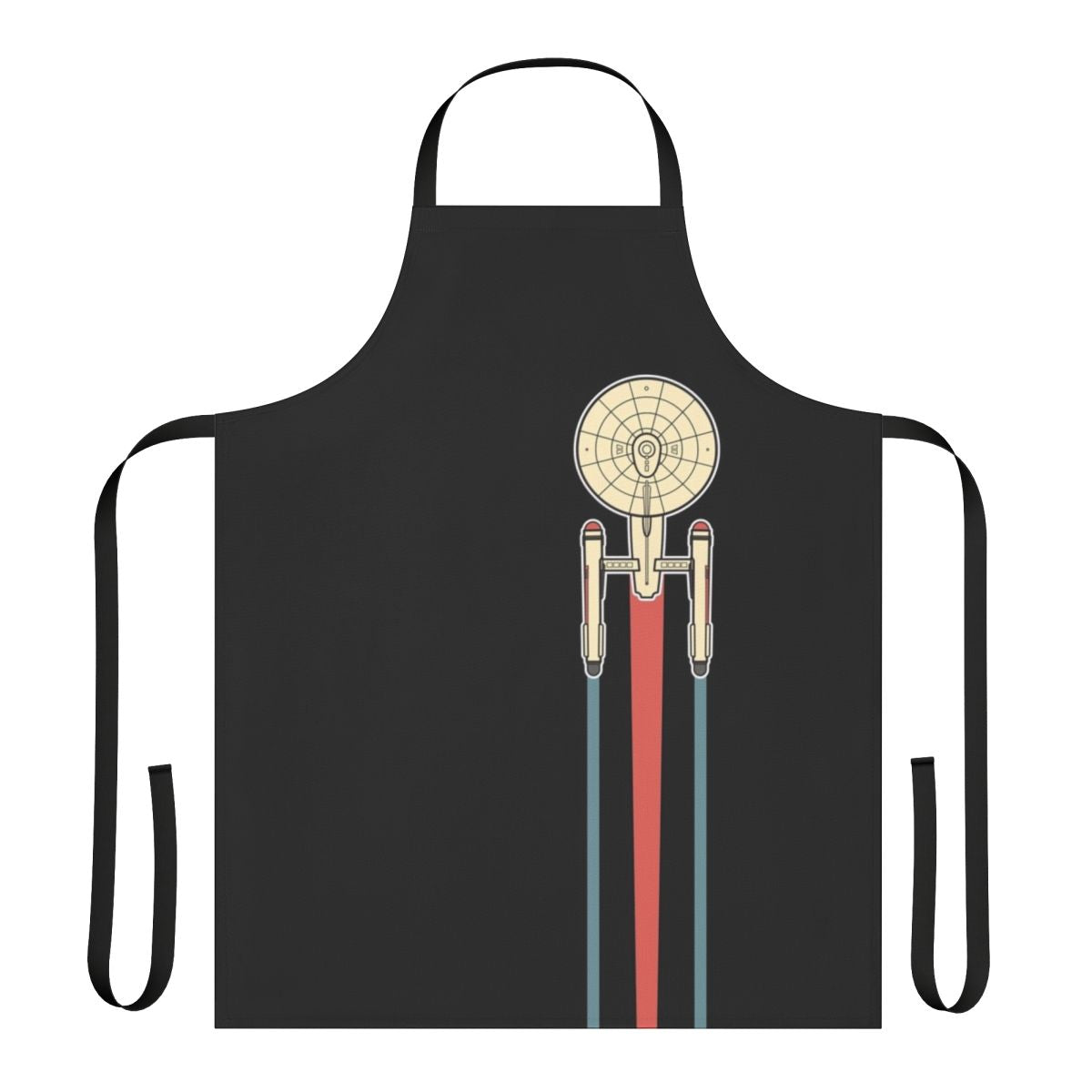 Star Trek-themed apron featuring the iconic USS Enterprise NCC-1701 ship in a minimalist line art style