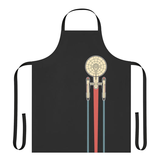 Star Trek-themed apron featuring the iconic USS Enterprise NCC-1701 ship in a minimalist line art style