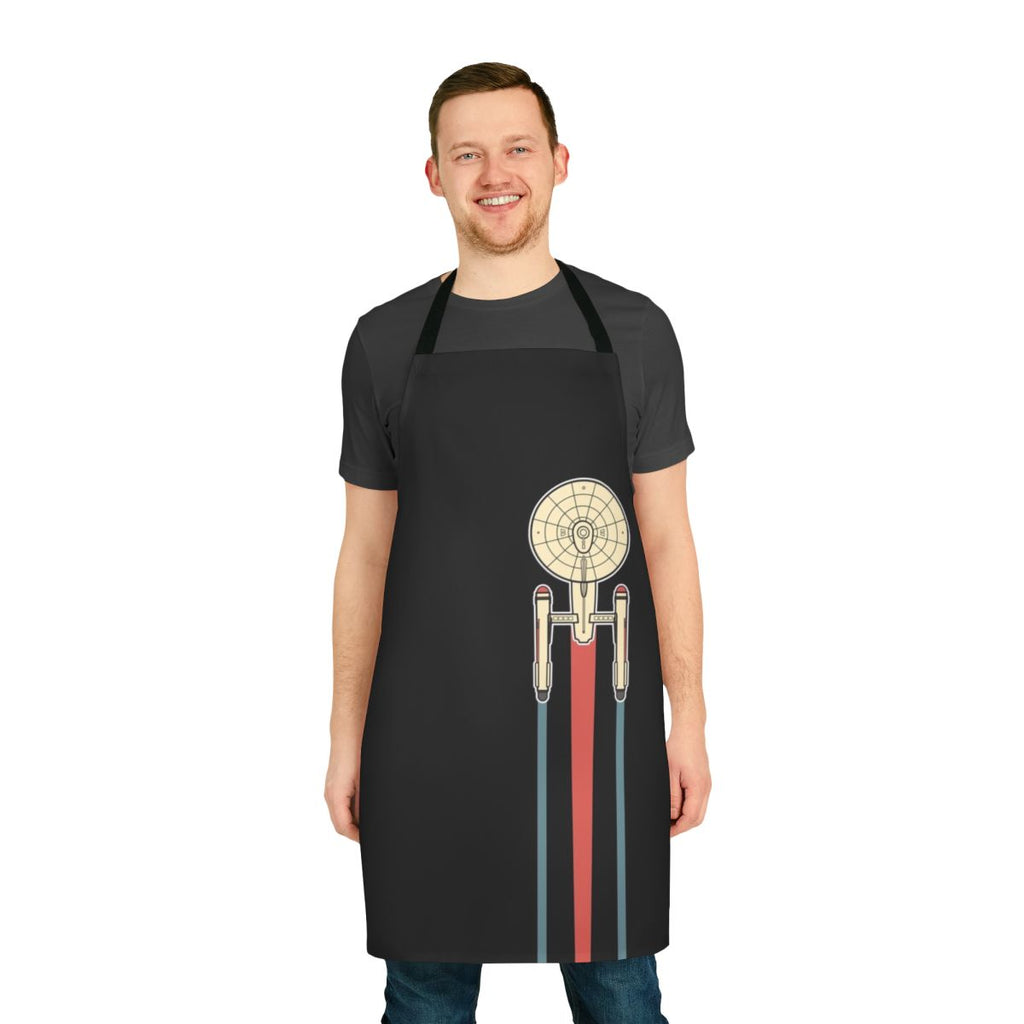 Star Trek-themed apron featuring the iconic USS Enterprise NCC-1701 ship in a minimalist line art style