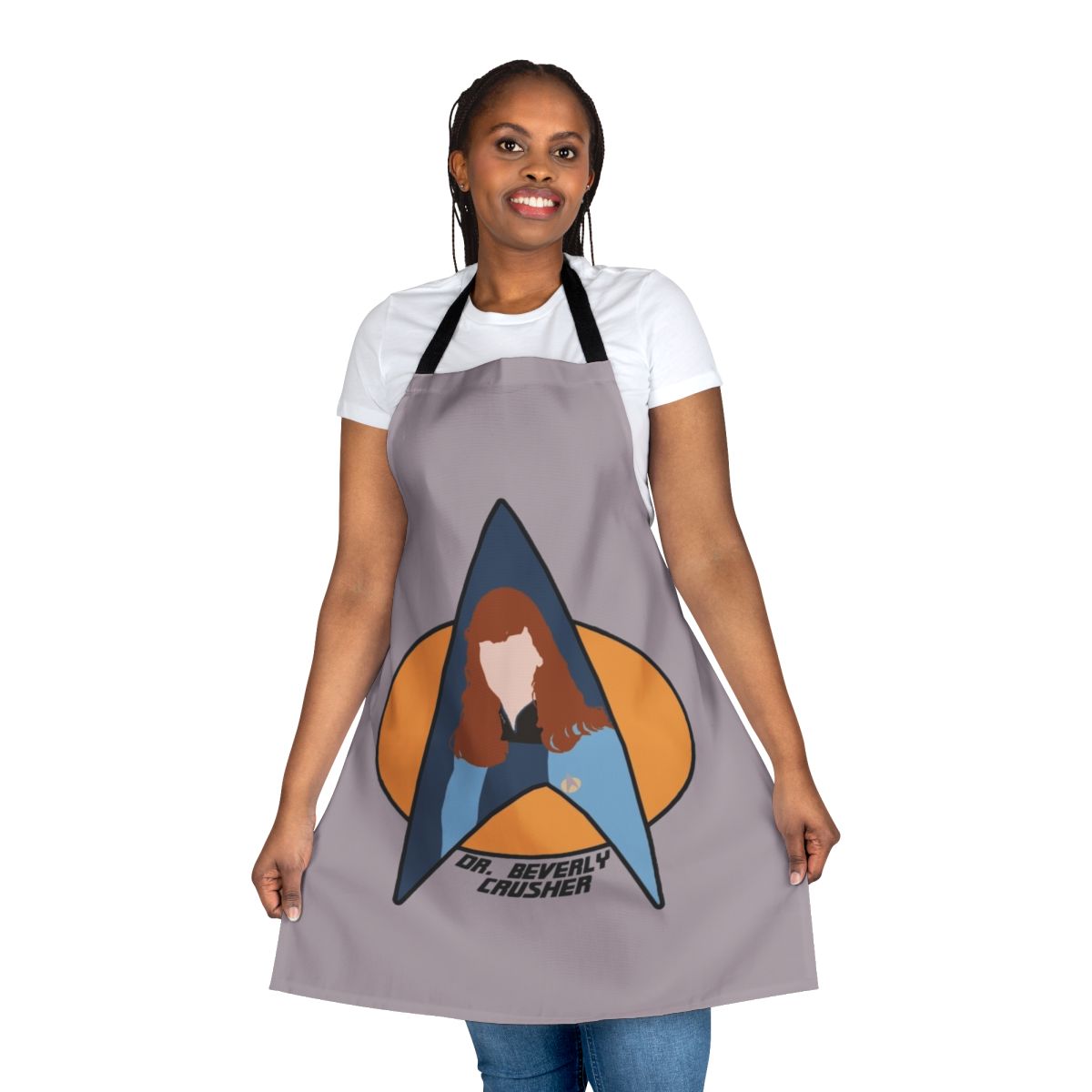 "Star Trek-inspired medical uniform apron featuring the character Dr. Beverly Crusher"