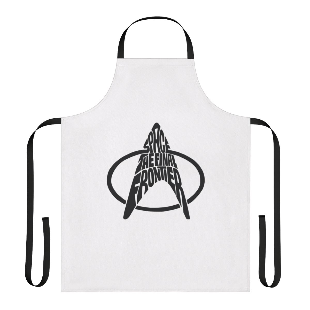 Star Trek-inspired black apron with "Space: The Final Frontier" design