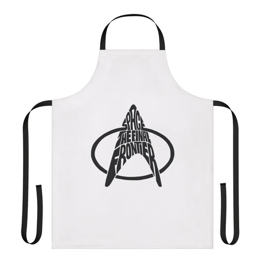 Star Trek-inspired black apron with "Space: The Final Frontier" design