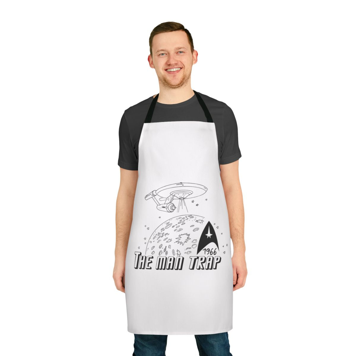 Star Trek inspired "The Man Trap" apron featuring retro sci-fi design