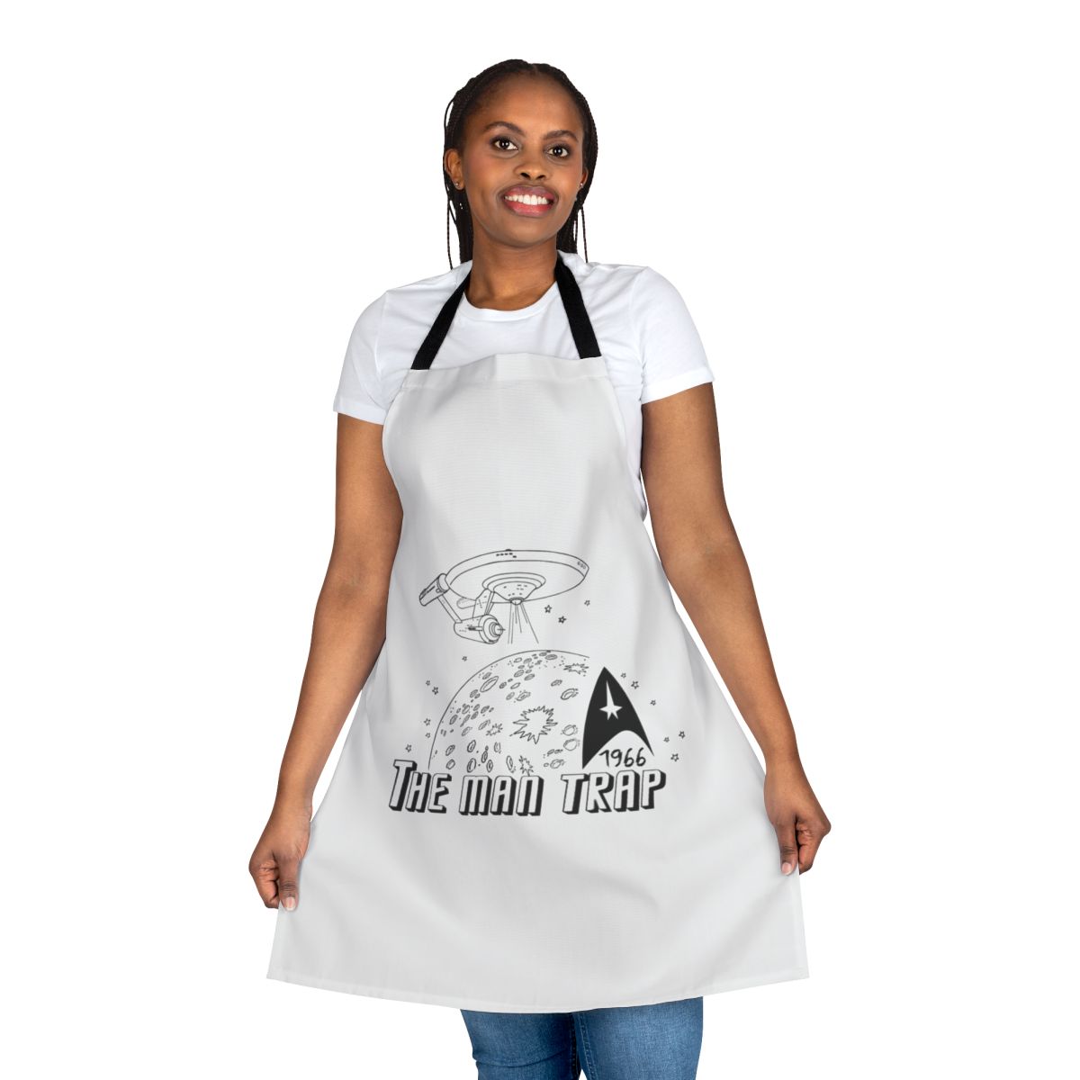 Star Trek inspired "The Man Trap" apron featuring retro sci-fi design