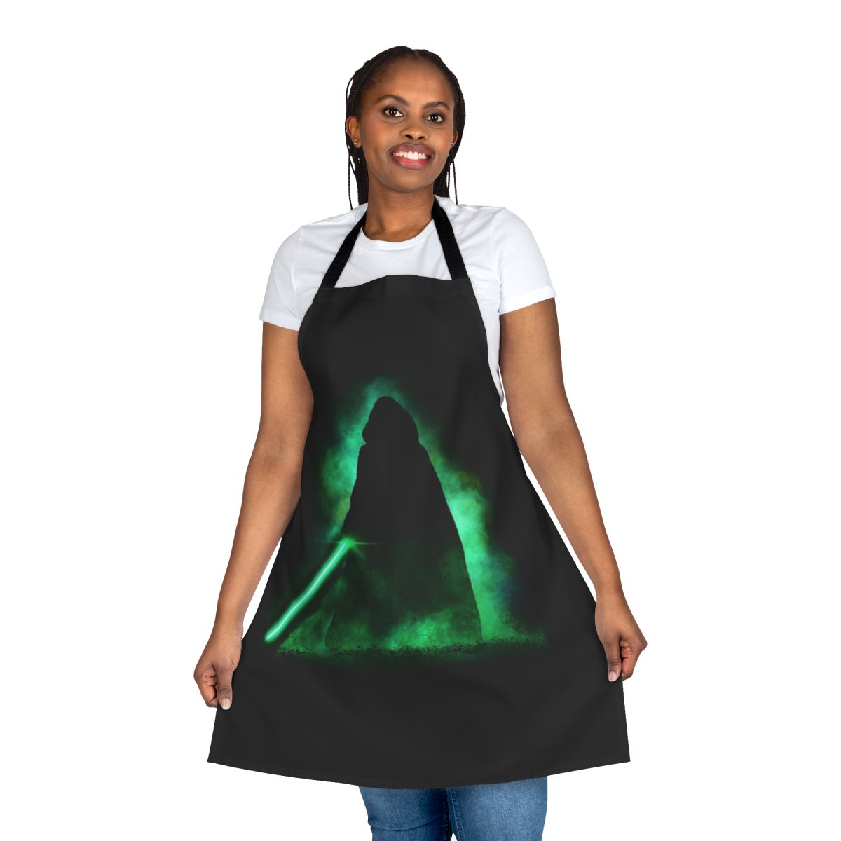 Star Wars inspired kitchen apron featuring designs of Luke Skywalker and Mandalorian