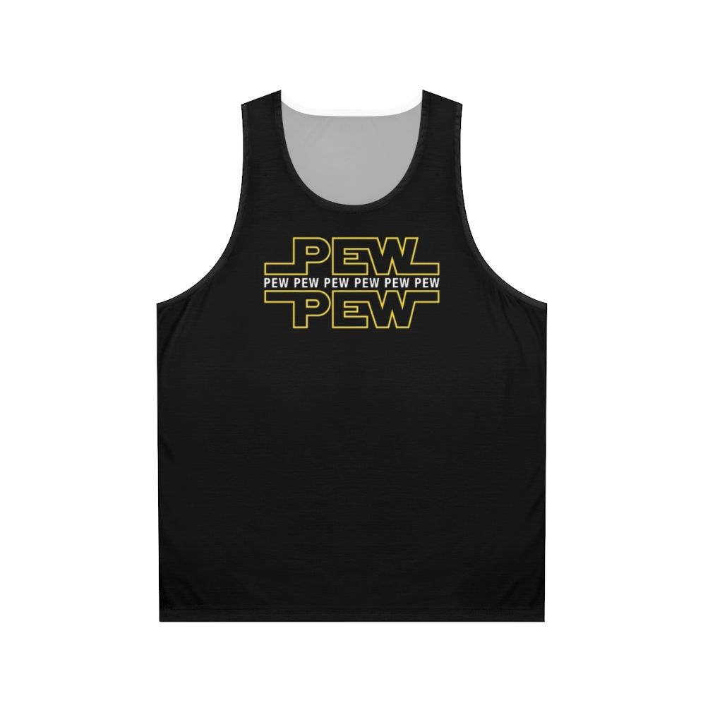 Unisex Star Wars themed tank top with 'Pew Pew Pew' graphic