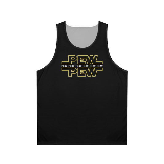 Unisex Star Wars themed tank top with 'Pew Pew Pew' graphic