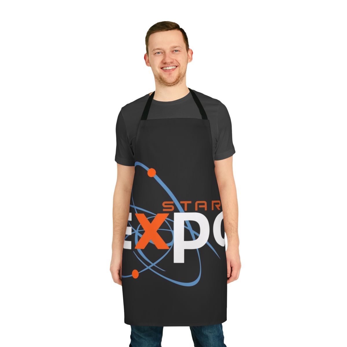 A vintage-style apron featuring the Stark Expo logo and faded, distressed design - perfect for fans of Iron Man, Marvel, and superhero style.