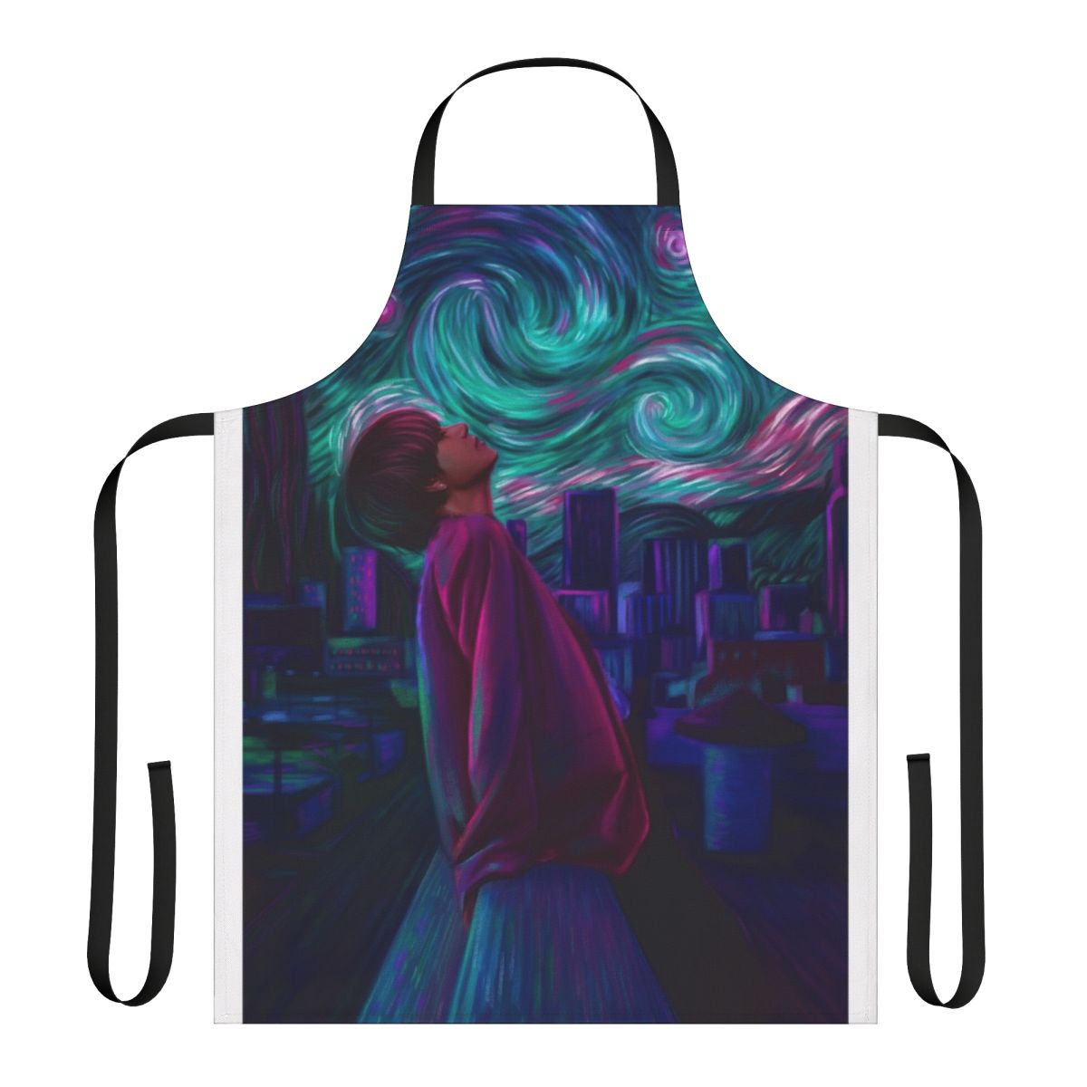Starry Night-inspired apron featuring artistic K-pop fanart design