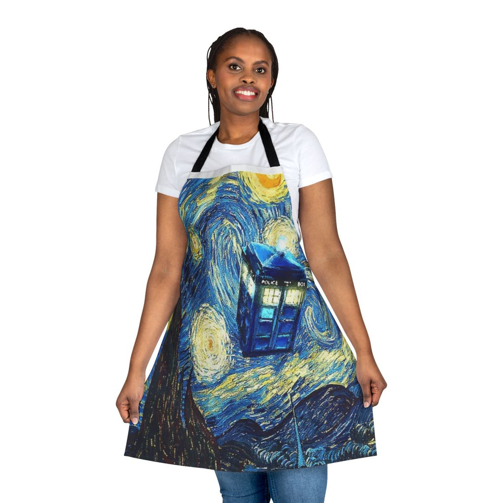Starry night inspired apron with a Doctor Who theme