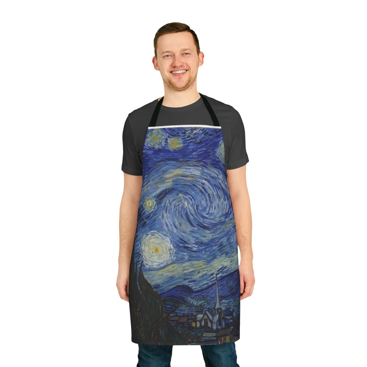 Starry night themed apron with van gogh's iconic painting design