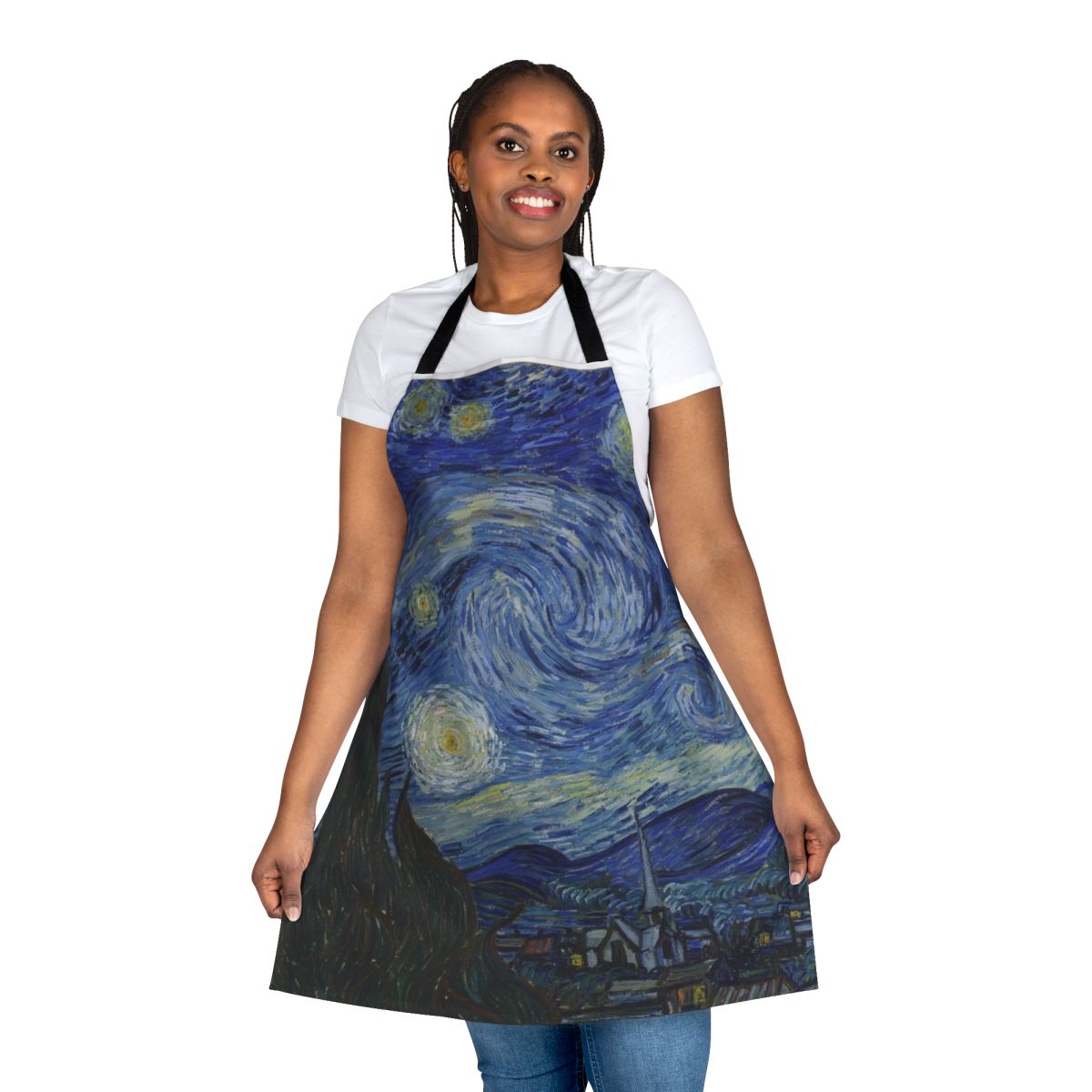 Starry night themed apron with van gogh's iconic painting design