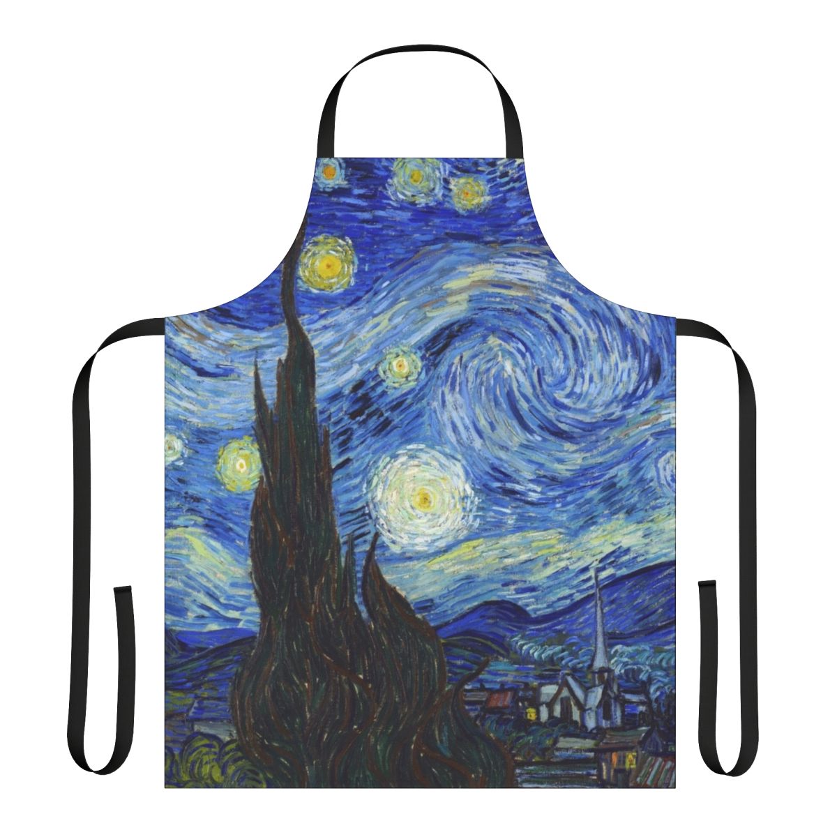 Apron featuring the iconic painting "The Starry Night" by the famous artist Vincent Van Gogh.