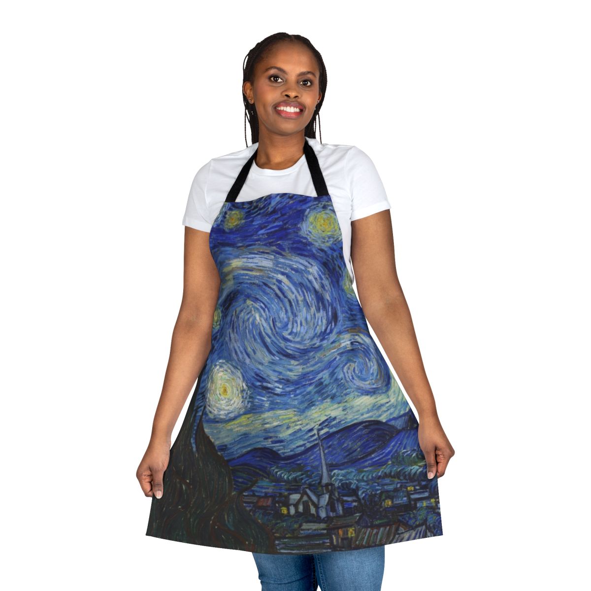 Starry Night inspired apron featuring the iconic painting by Vincent Van Gogh
