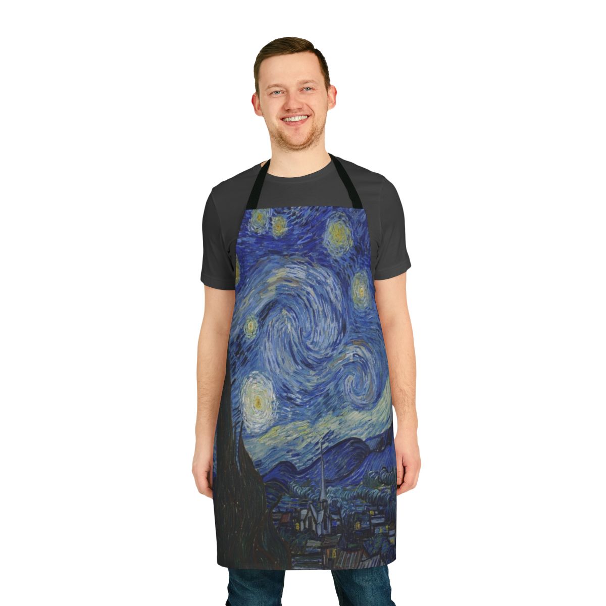 Starry Night Inspired Apron Featuring the Iconic Painting by Vincent Van Gogh