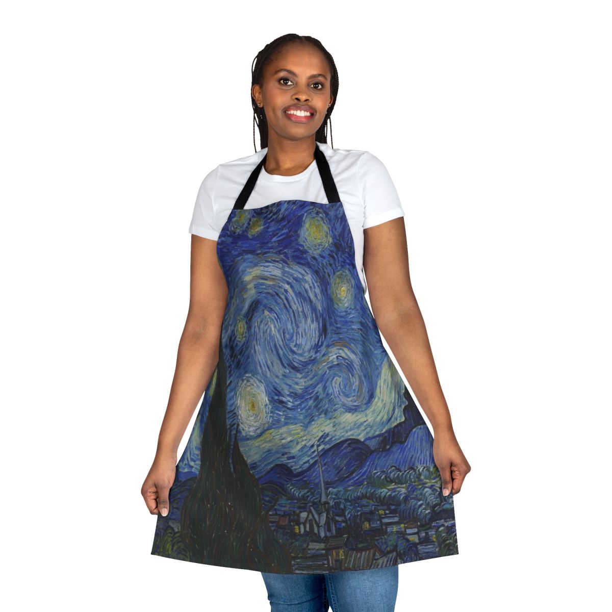 Starry Night Inspired Apron Featuring the Iconic Painting by Vincent Van Gogh