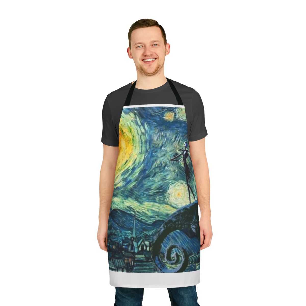Starry night-themed Nightmare Before Christmas apron