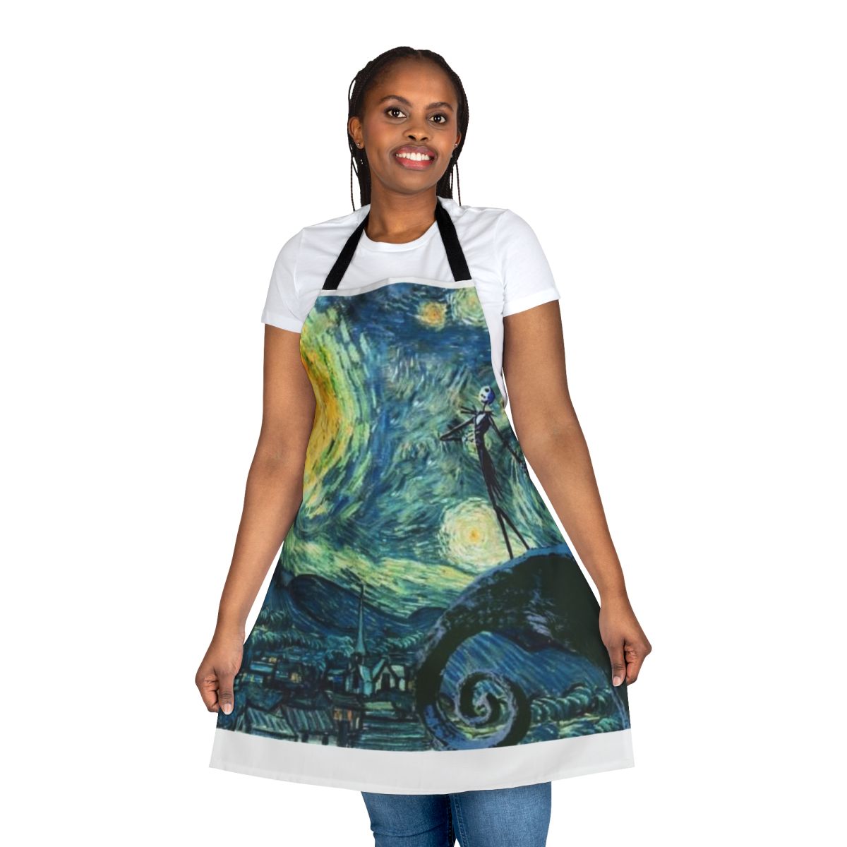 Starry night-themed Nightmare Before Christmas apron
