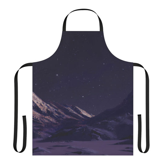Starry night sky with mountains silhouetted in the foreground, printed on an apron
