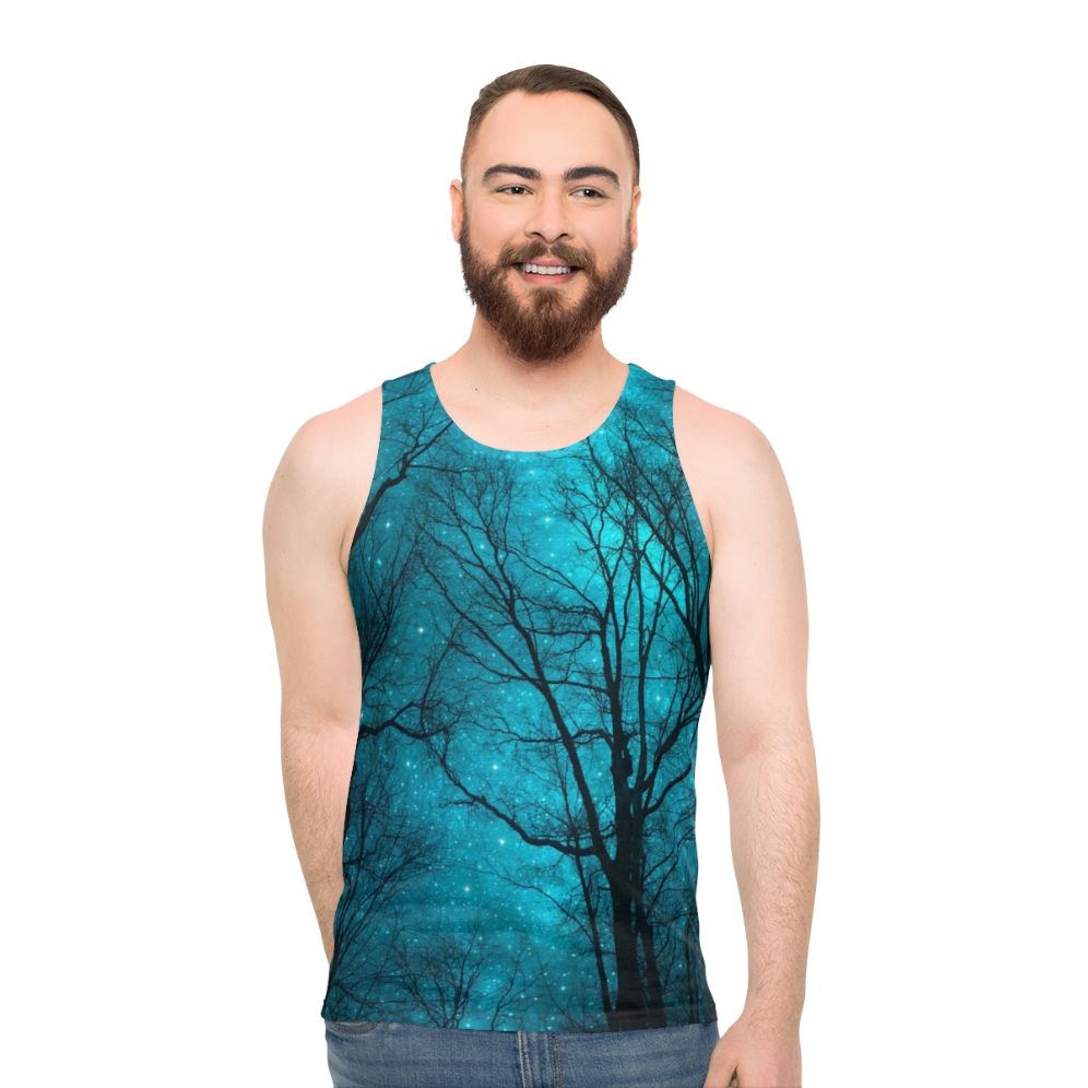 Unisex tank top with a starry night sky and galaxy art design