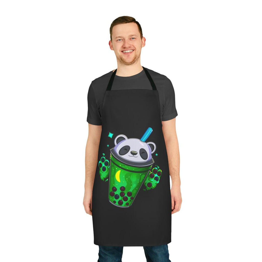 Starry panda-themed apron perfect for preparing bubble tea and boba