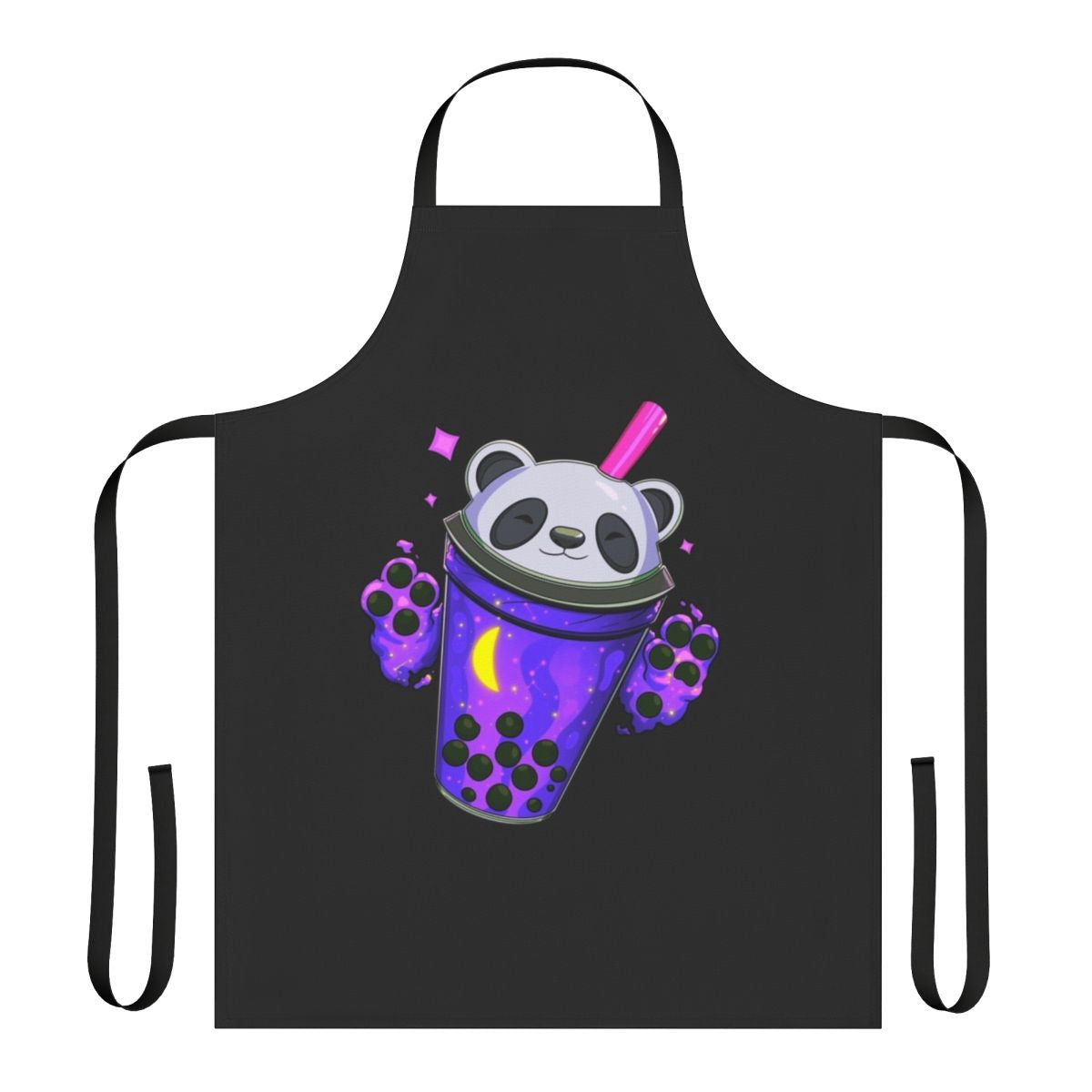 Starry panda bubble tea themed apron with cute design
