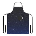 Starry sky apron featuring a crescent moon in deep blue hues