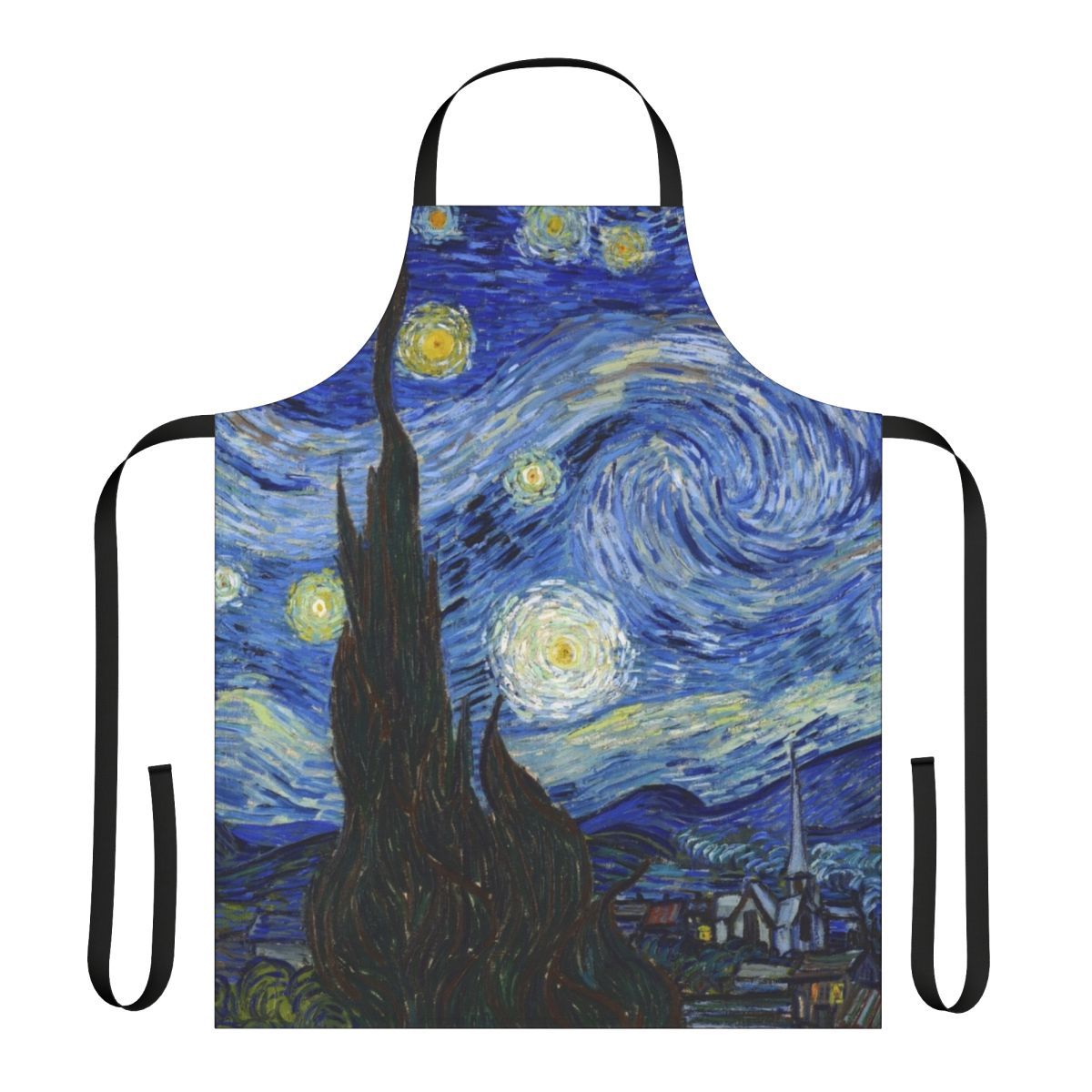 Starry night sky impressionist art apron featuring Van Gogh's iconic Starry Night painting