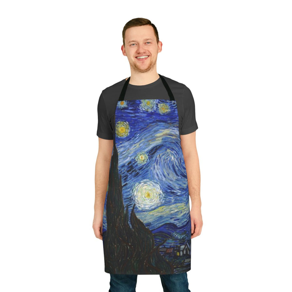 Starry night sky impressionist art apron featuring Van Gogh's iconic Starry Night painting