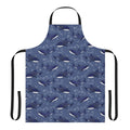 A dark blue apron featuring a starry night sky design with a cartoon whale shark