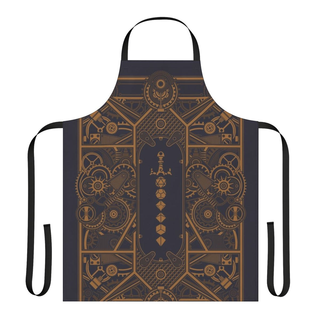 Steampunk-inspired polyhedral dice apron for tabletop RPG players and collectors