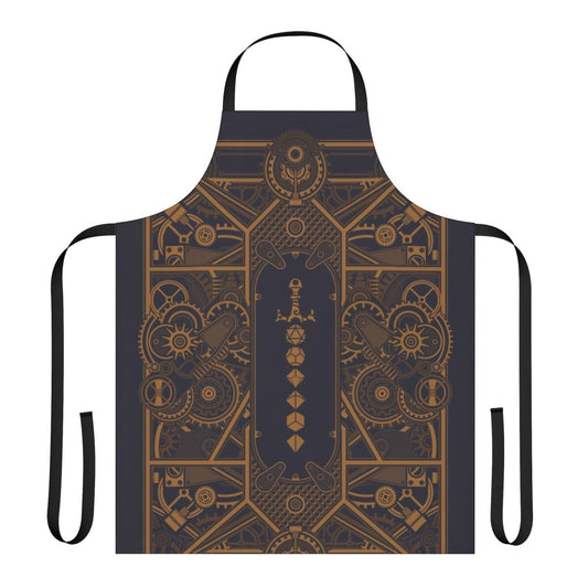 Steampunk-inspired polyhedral dice apron for tabletop RPG players and collectors