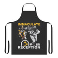 Steelers-themed kitchen apron with "Ballers Religion Immaculate Reception" design