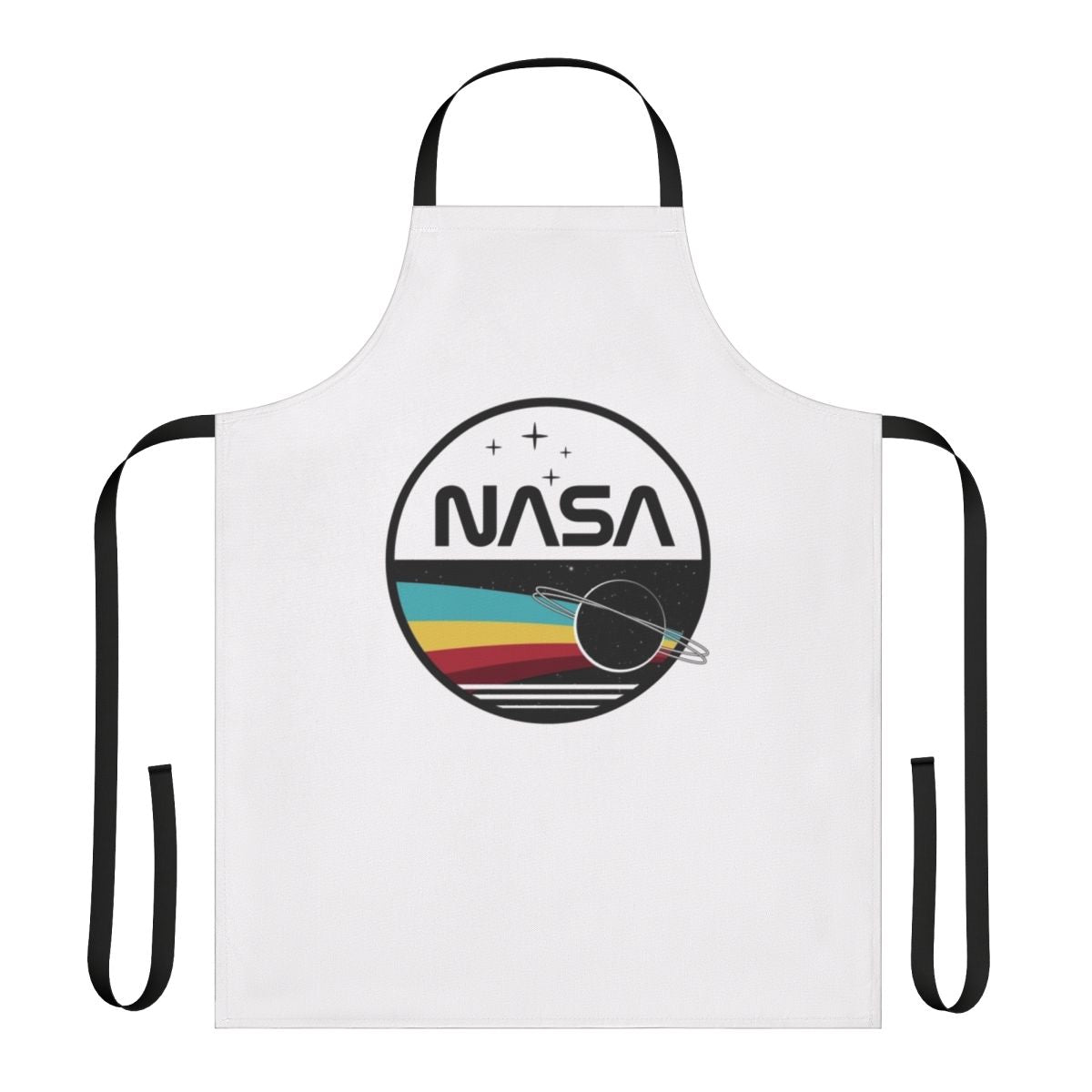 Apron with a NASA-inspired design featuring the night sky, planets, and stars