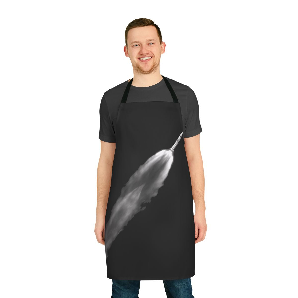 Astronaut-inspired apron with rocket, saturn v, and space imagery