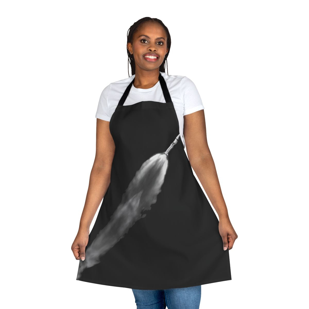 Astronaut-inspired apron with rocket, saturn v, and space imagery