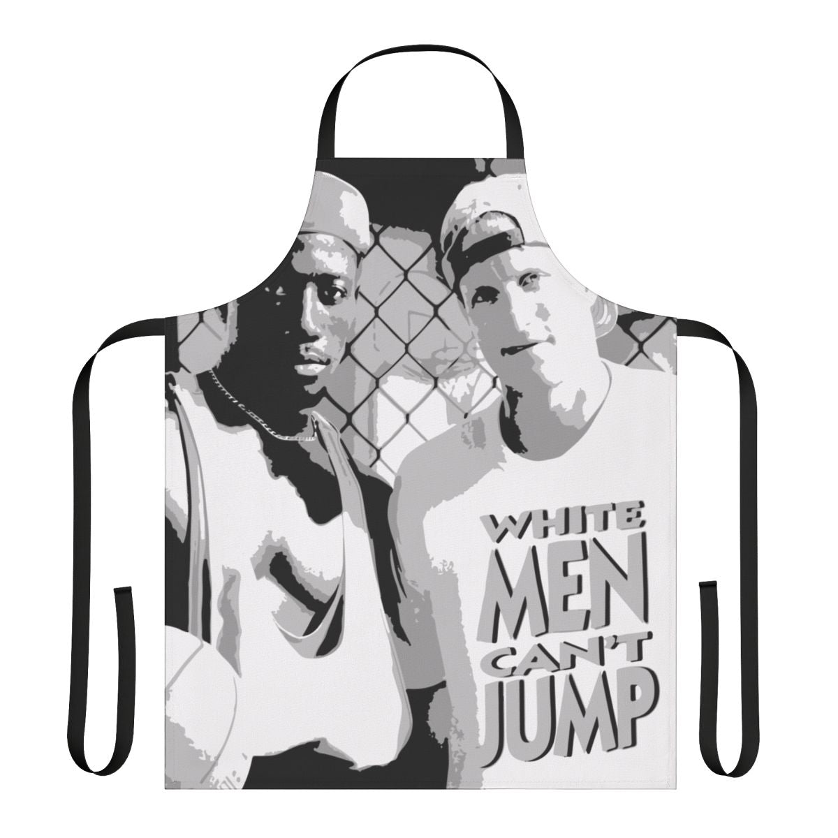 Stencil-designed apron featuring imagery from the classic basketball comedy "White Men Can't Jump"