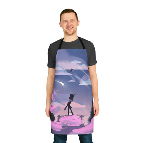 "Steven Universe fan art design apron featuring characters Pearl and 'It's Over, Isn't It' lyrics"