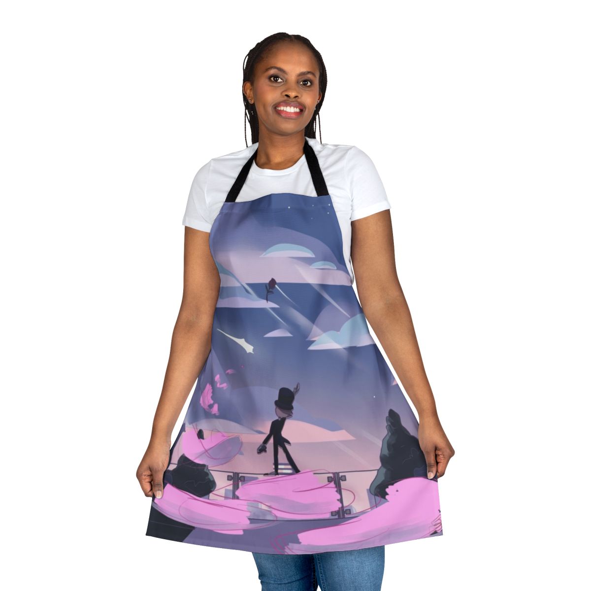 "Steven Universe fan art design apron featuring characters Pearl and 'It's Over, Isn't It' lyrics"