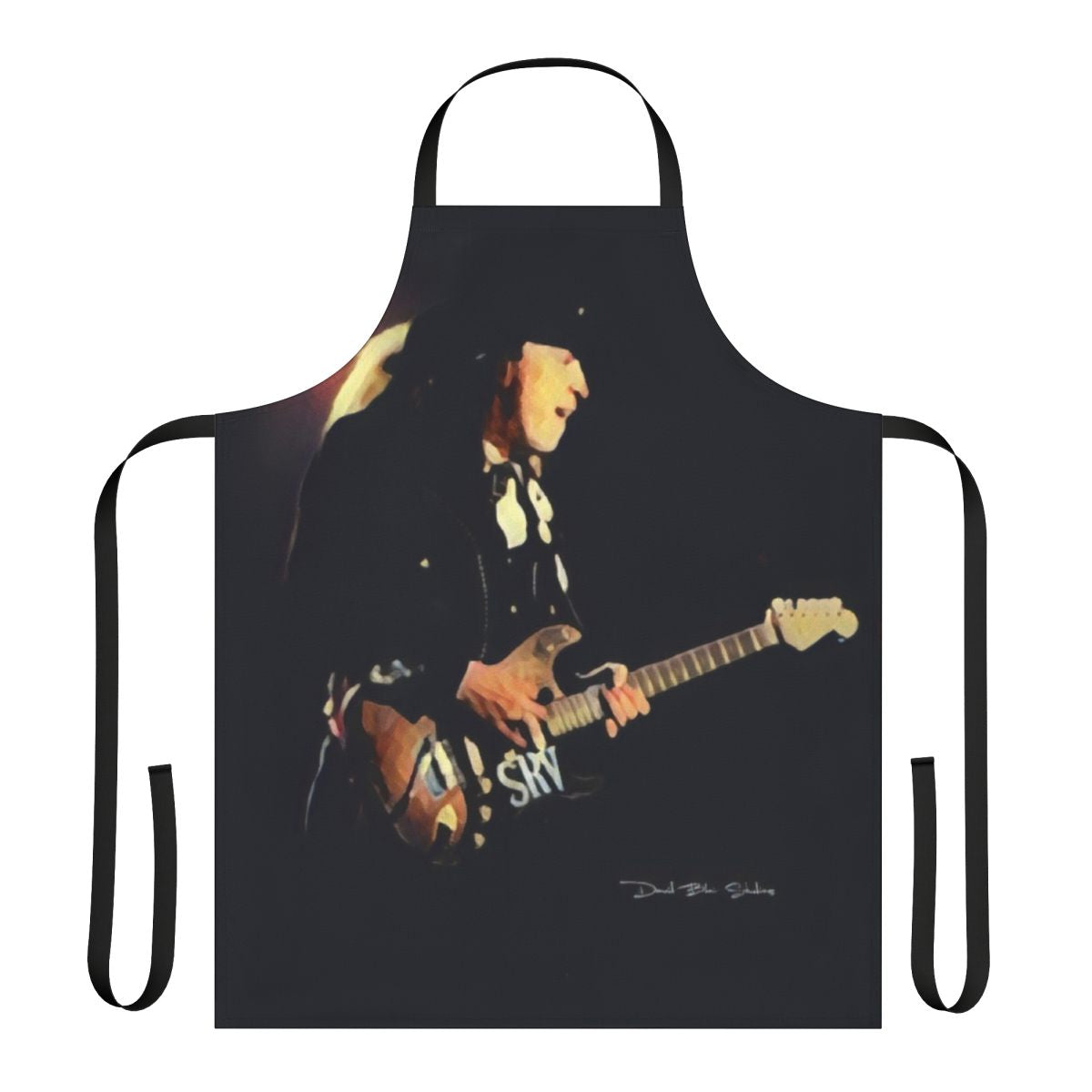 Stevie Ray Vaughan inspired graphic design on a high-quality apron by DavidBlairStudios