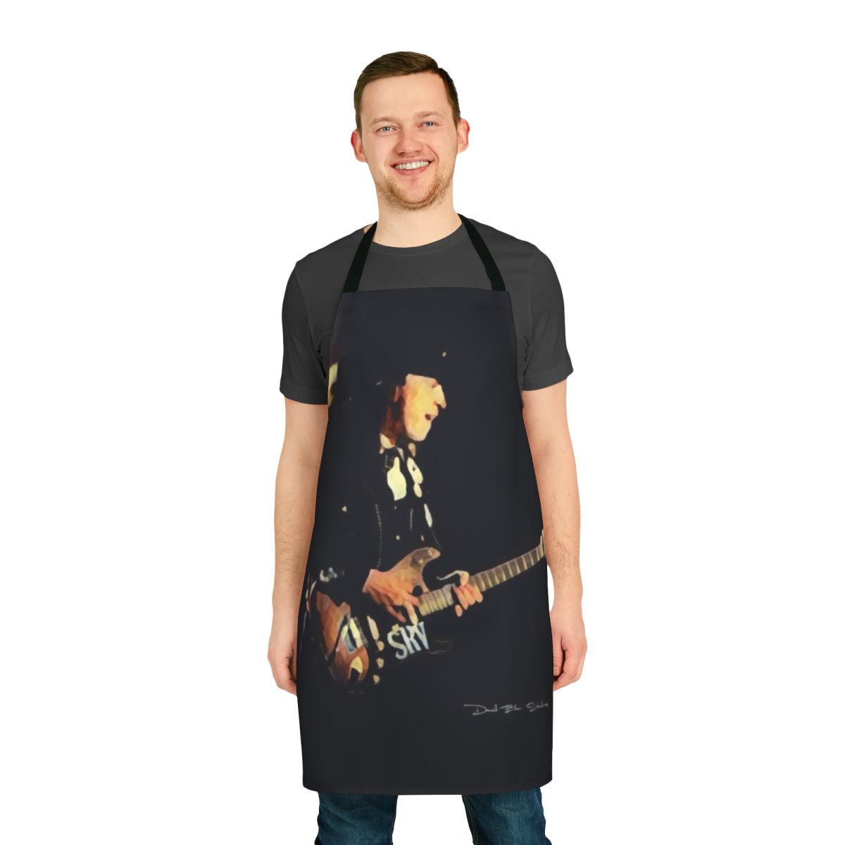 Stevie Ray Vaughan inspired graphic design on a high-quality apron by DavidBlairStudios
